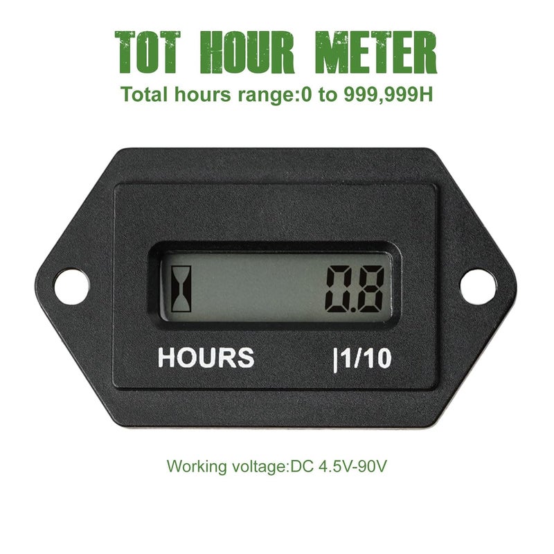 YOOREAL LCD Digital Hour Meter,DC 4.5V to 90V,Resettable Total Hours,Data Storage for Lawn Mower Tractor Generator Golf cart ZTR/Riding Lawn Mower Land Trimmer UTV Brush Cutter etc. (DC 4.5V to 90V) - Image 2